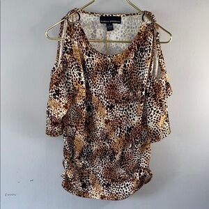 Isabella Rodriguez Asymmetrical Brown Tan Blouse